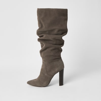 knee high slouch boots with heel