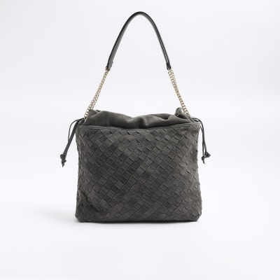 Grey suedette padlock side slouch online bag