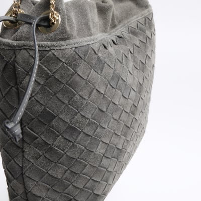 Grey suede weave slouch tote bag River Island