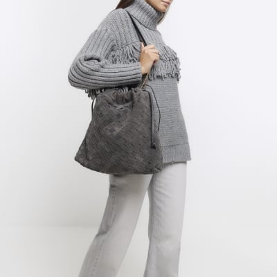 River island grey best sale tab side slouch bag