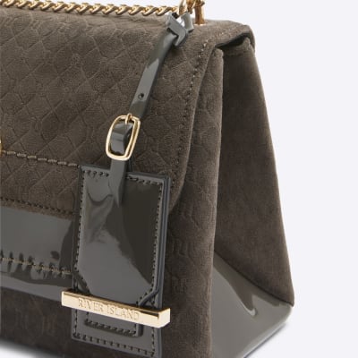Grey Suedette Lock Pocket Shoulder Bag River Island