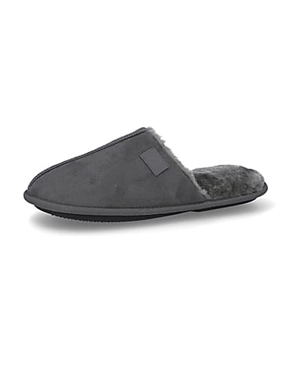 360 degree animation of product Grey suedette mule slippers frame-2