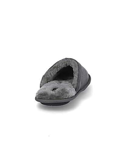360 degree animation of product Grey suedette mule slippers frame-10