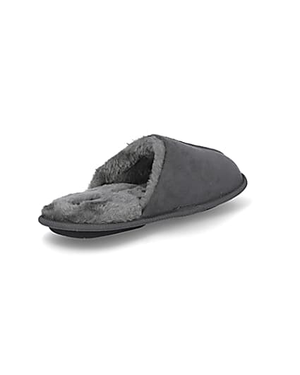 360 degree animation of product Grey suedette mule slippers frame-12