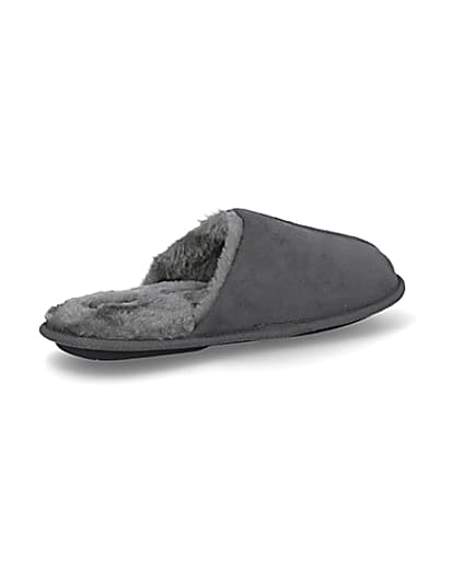 360 degree animation of product Grey suedette mule slippers frame-13