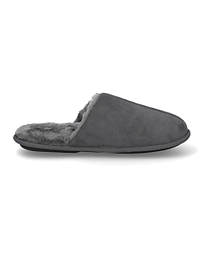 360 degree animation of product Grey suedette mule slippers frame-15