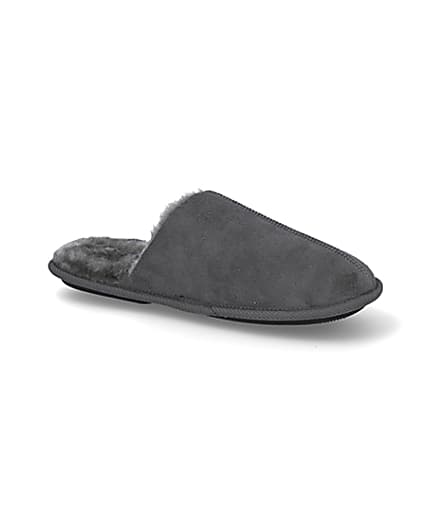 360 degree animation of product Grey suedette mule slippers frame-17
