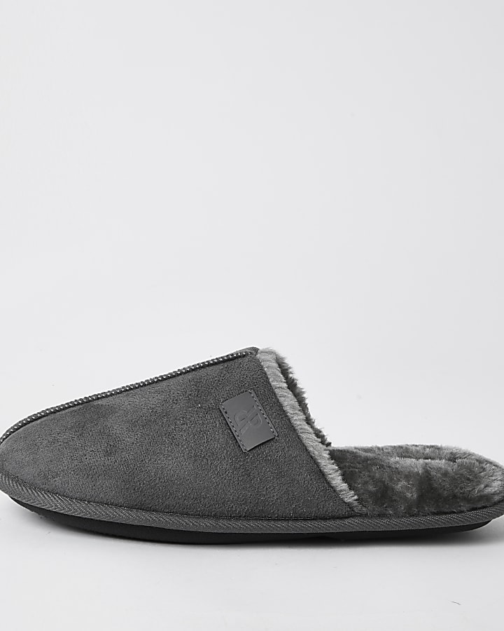 Grey suedette mule slippers