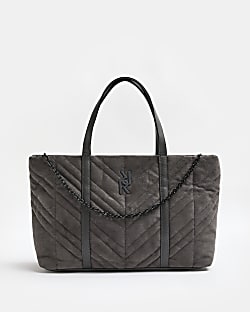 Grey suedette RI quilted tote