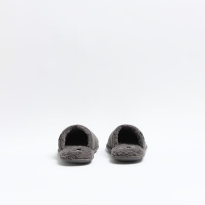 Grey suedette slippers River Island