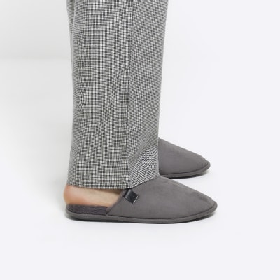 Grey suedette slippers | River Island