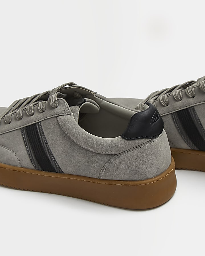 Grey suedette striped lace up trainers