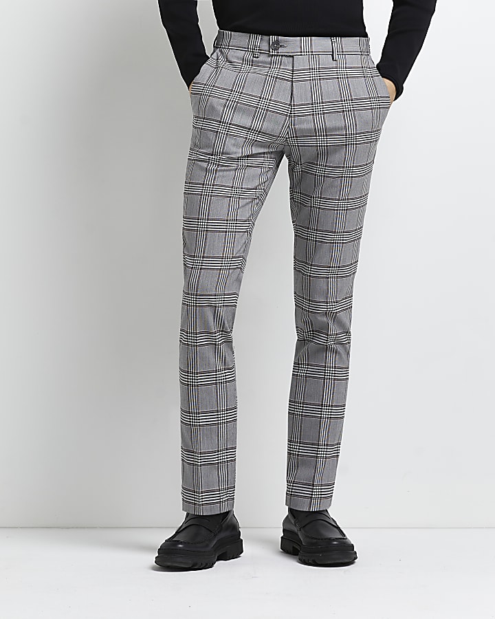 Grey super skinny fit check print trousers