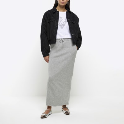 Grey sweat midi skirt | River Island