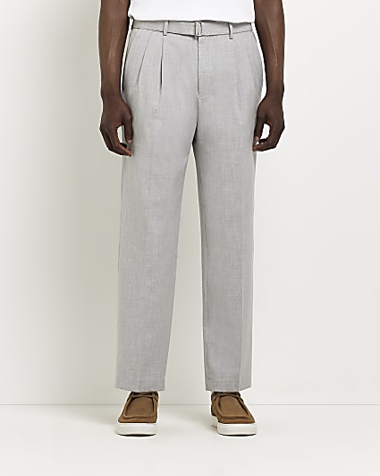 Grey Tapered fit Belted Trousers