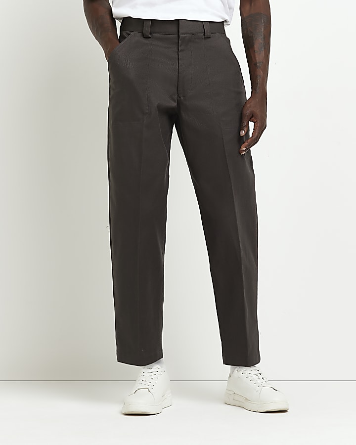 Grey Tapered fit Twill Trousers