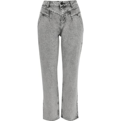 split jeans grey