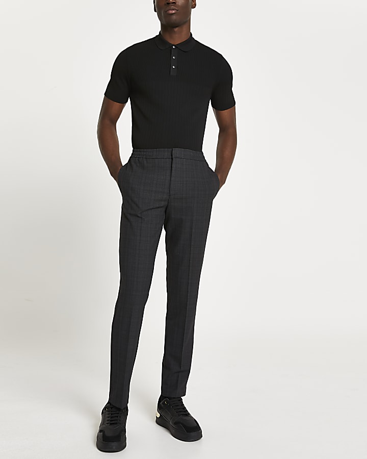 Grey textured check print trousers