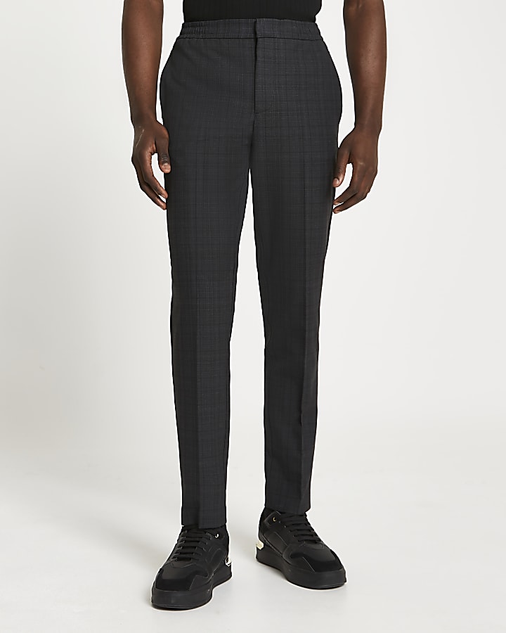 Grey textured check print trousers