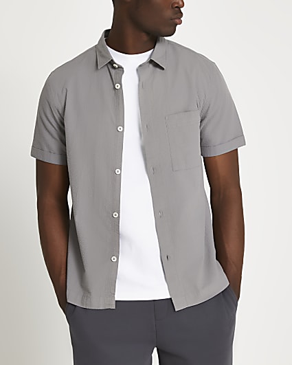 Grey textured short sleeve shirt