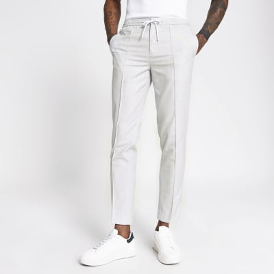 Grey textured skinny smart joggers | River Island