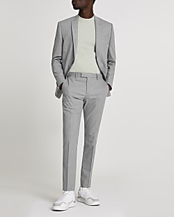 Grey textured skinny suit trousers