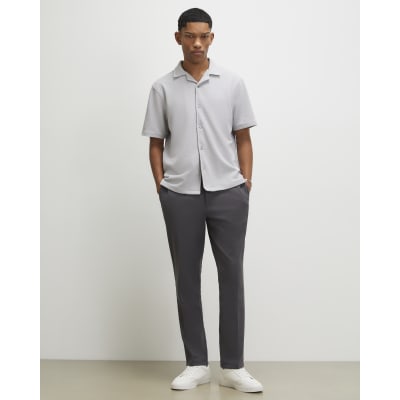 Grey Textured Slim Fit Trousers