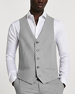 Grey textured suit waistcoat