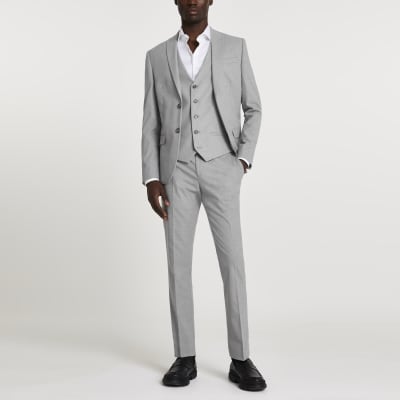 Grey textured suit waistcoat | River Island