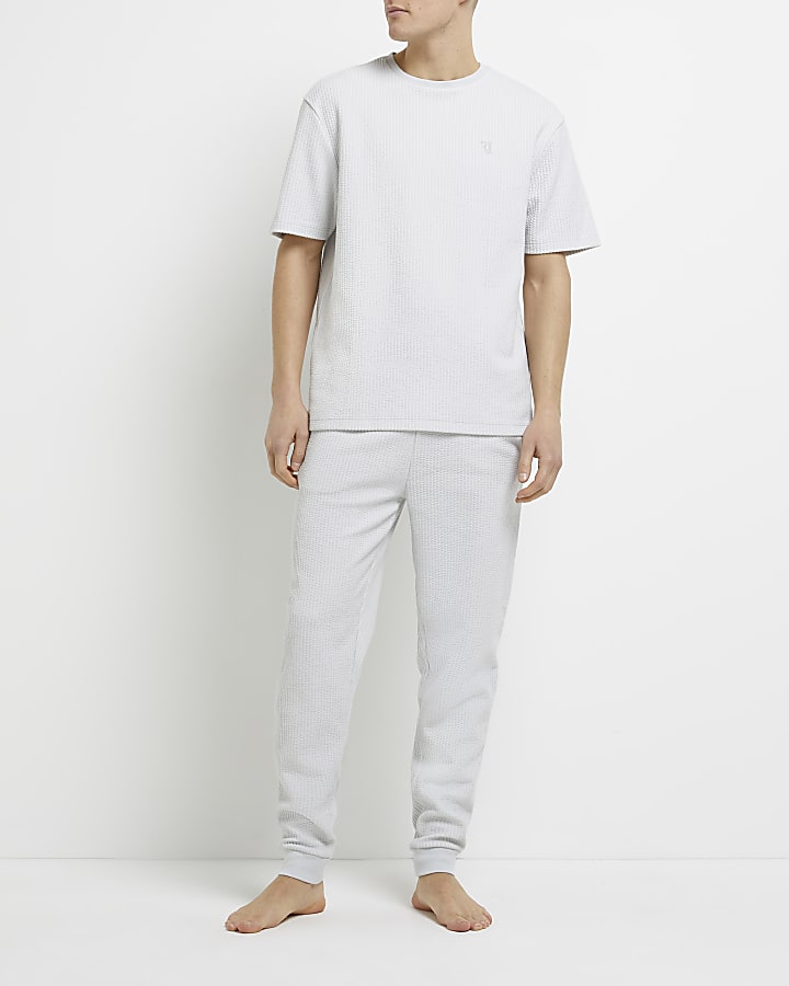 Grey textured t-shirt and joggers pyjama set
