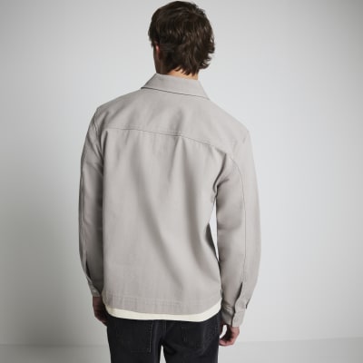 Grey textured zip up overshirt | River Island