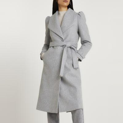 river island grey wrap coat