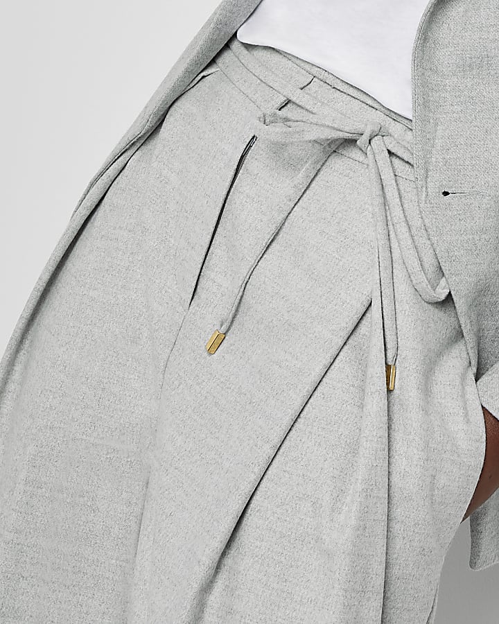 Grey tie waist wide leg trousers