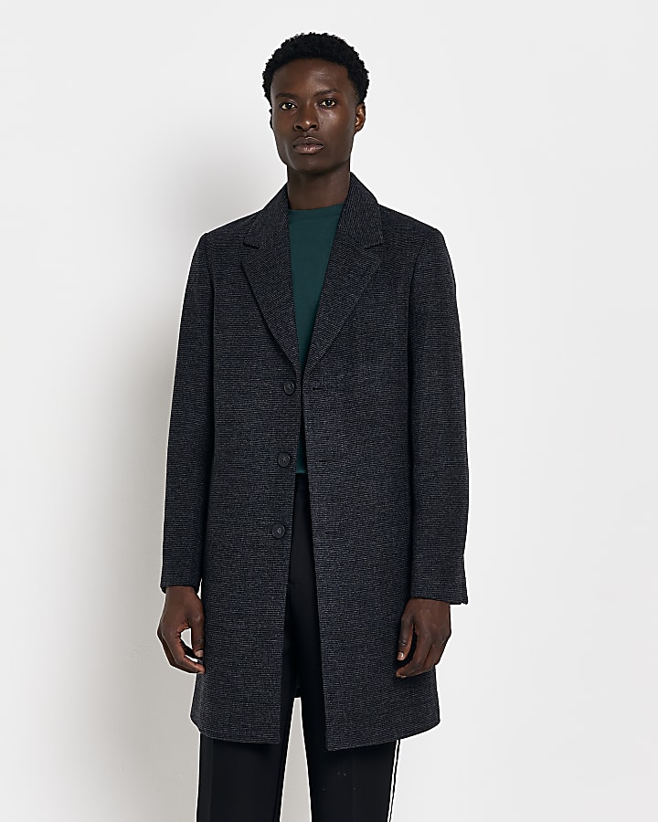 Grey Twill button through wool blend coat