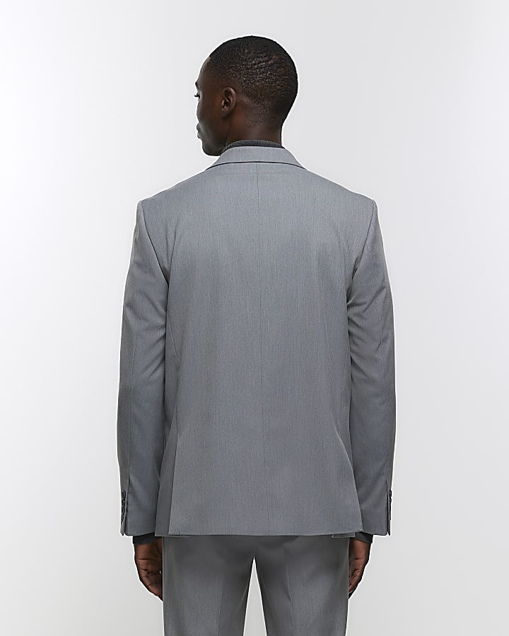 Grey Twill Double breasted Suit Jacket