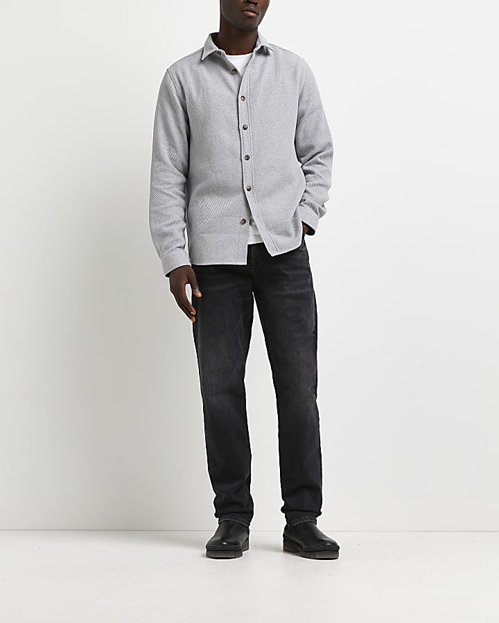 Grey twill regular fit long sleeve shirt