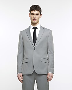 Grey twill skinny fit suit jacket