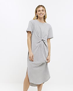 Grey twist t-shirt midi dress