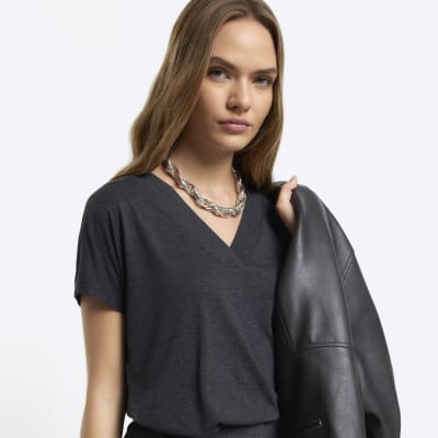 Grey vneck tshirt River Island