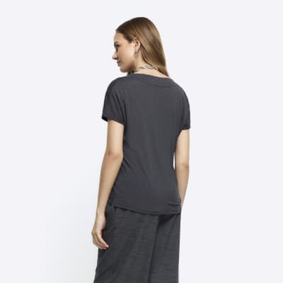 Grey vneck tshirt River Island