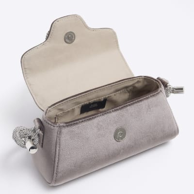 Grey velvet clutch on sale bag