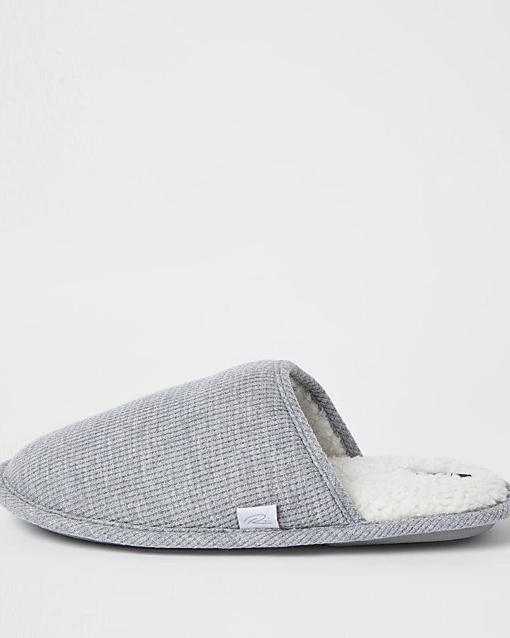 Grey waffle mule slippers