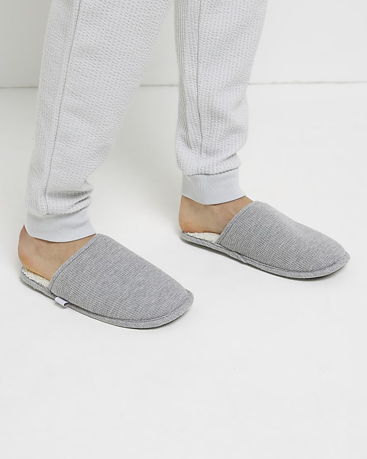 Grey waffle mule slippers