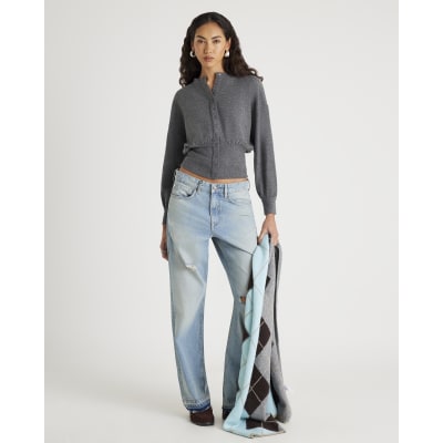 Grey Waisted Button through Top