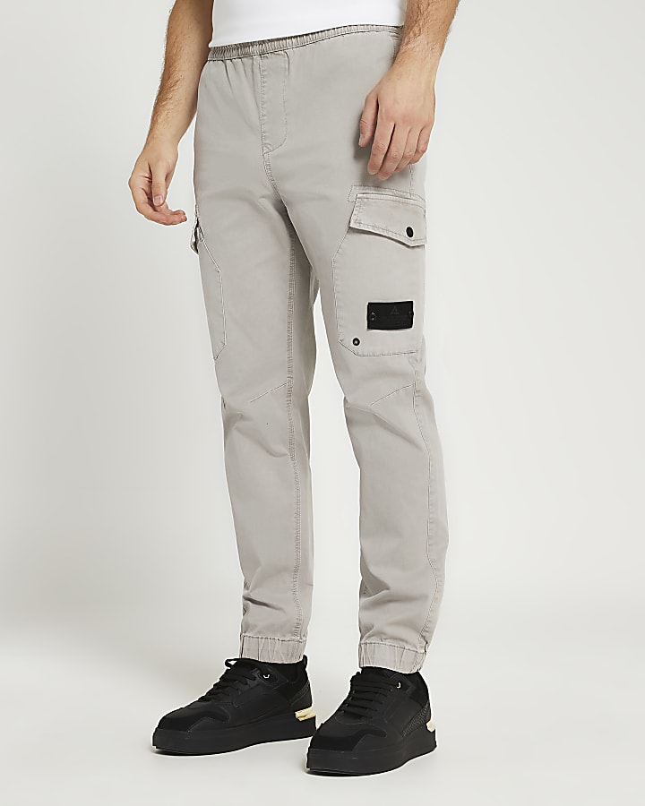 Grey washed cargo trousers