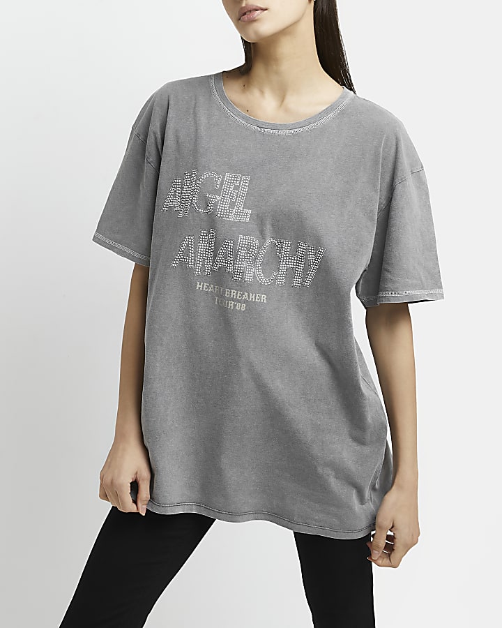 Grey washed graphic oversized t-shirt