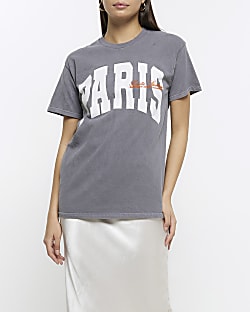 Grey washed Paris graphic t-shirt