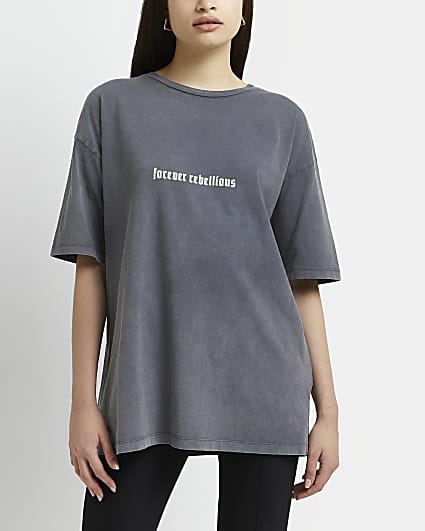 Grey washed printed oversized t-shirt