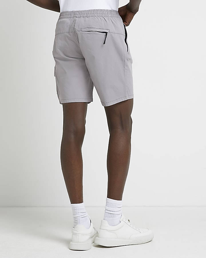Grey washed regular fit pocket cargo shorts