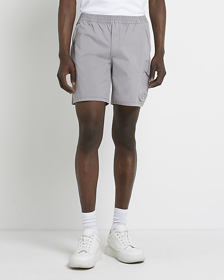 Grey washed regular fit pocket cargo shorts